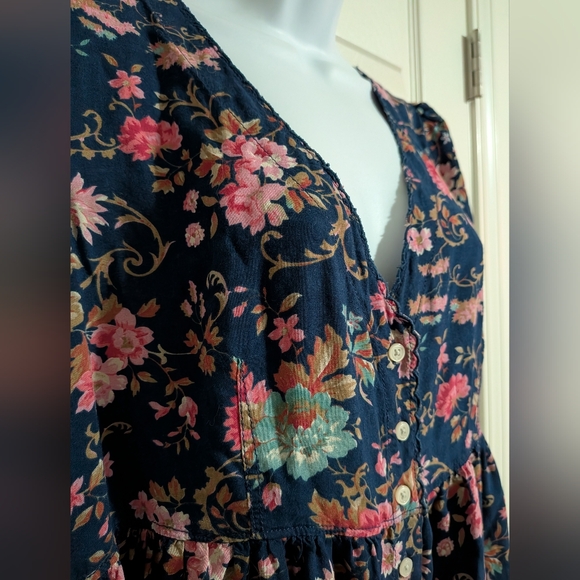 Denim & Supply Ralph Lauren XL Floral Dress Button Up Short Sleeve V Neck Blue - Picture 3 of 10